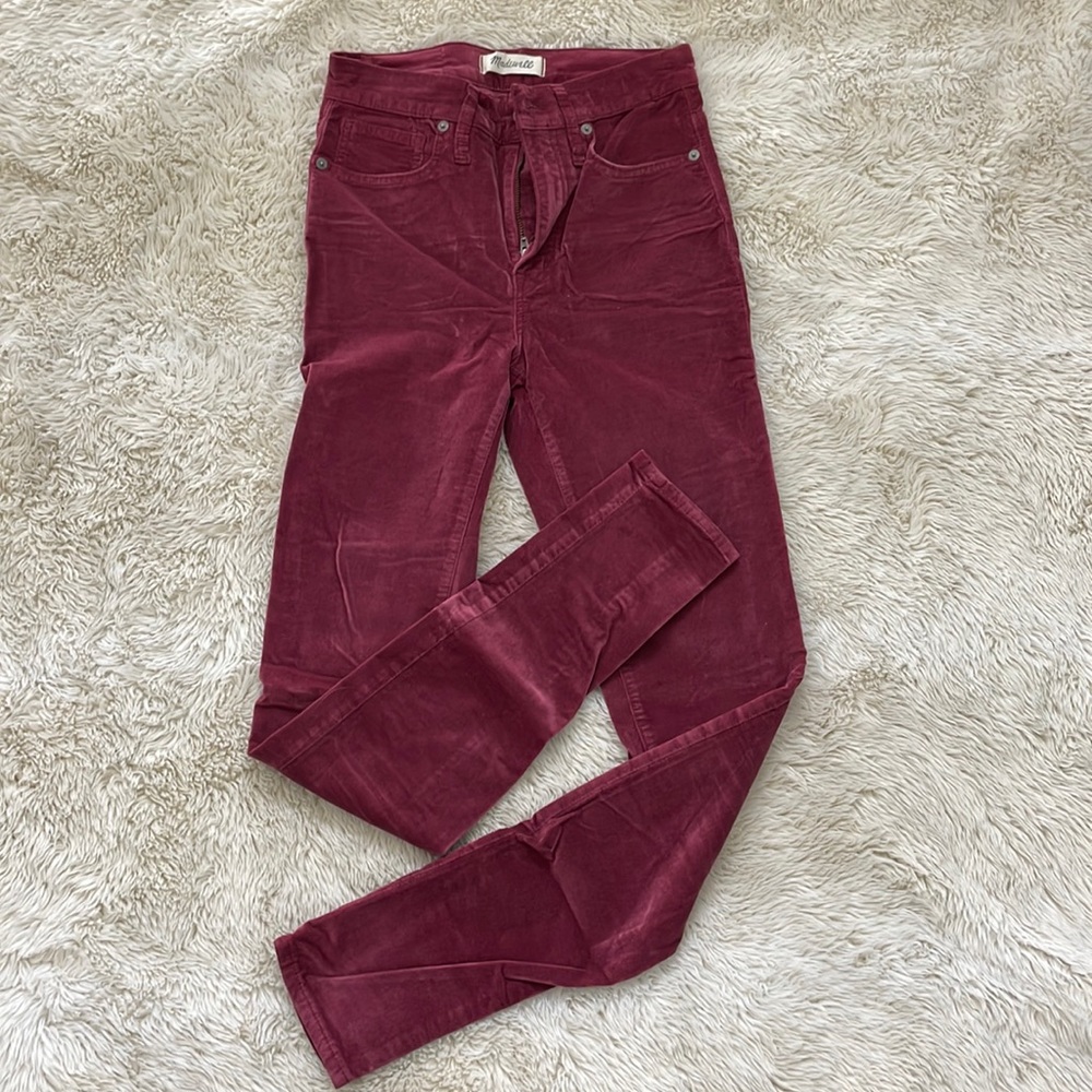 Madewell Skinny 10” Rise Wine Color Velvet Pants Jeans Tall